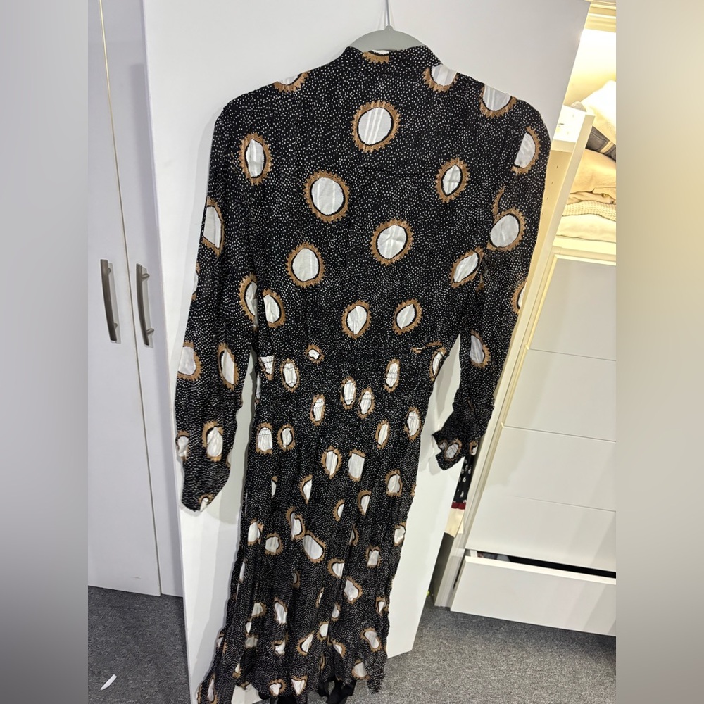 Elegant Black and White Polka Dot Dress sinched at the Waist